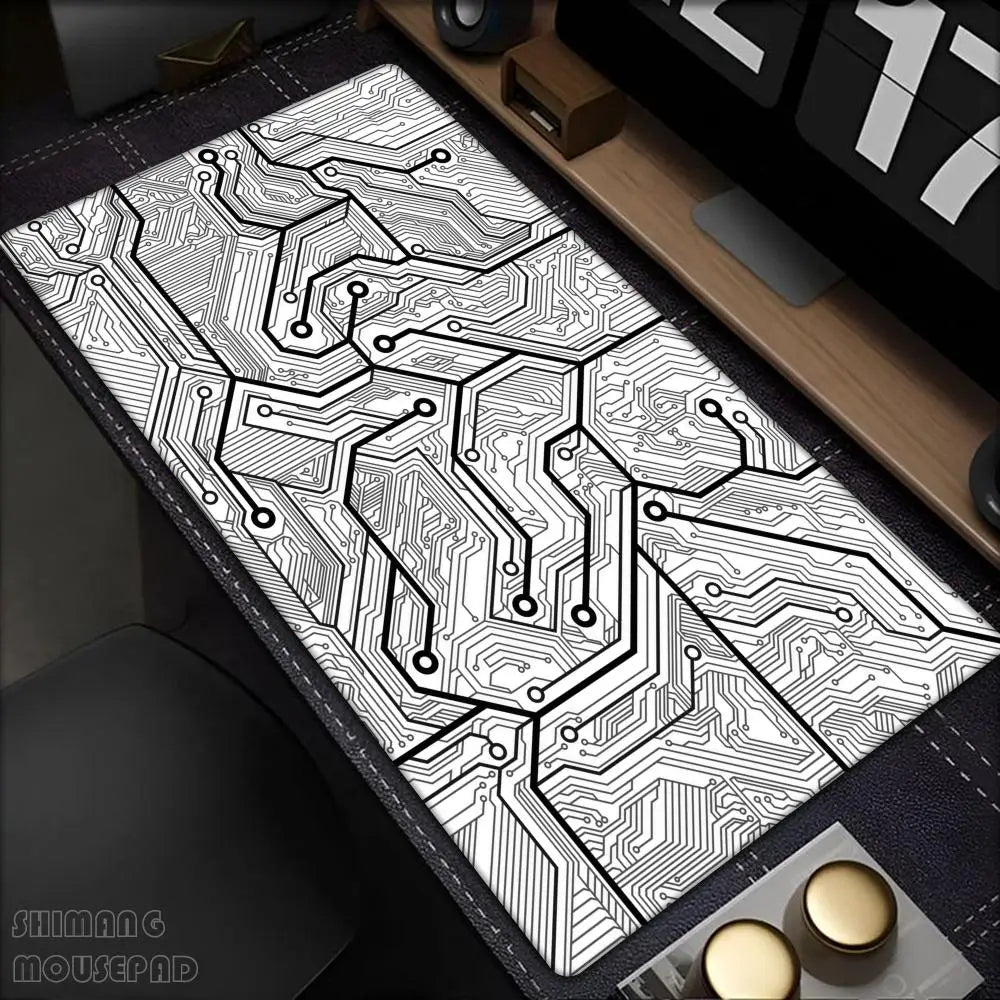 Black Circuit Board Pattern Mouse Pad Large Computer Office Table Mats Rubber Anti-slip Gaming Keyboard Mousepads Long Desk Pads