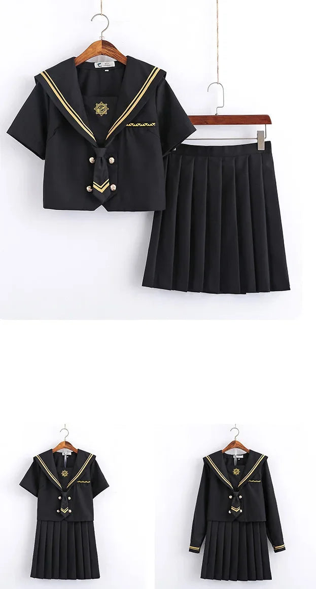 Spring Autumn Long Sleeve Japanese JK Sets School Uniforms Girls Musketeers High School Women Novelty Pleated Skirt Sailor Suits