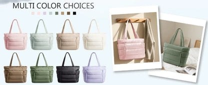 Large Capacity Puffer Tote Bag for Women Multiple Pockets with Coin Purse Commuting Bags Lightweight Water-resistant Mom Bag