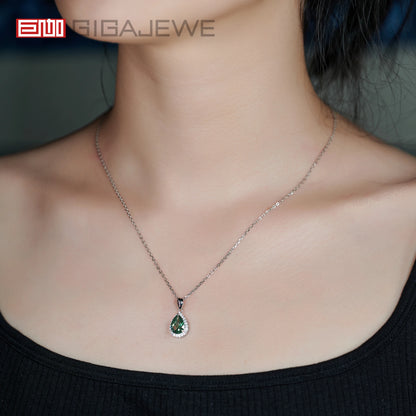 GIGAJEWE Moissanite Pear Cut Natural Green Color 3.0ct 7X10mm 18K White Gold Plated Silver Engagement Necklace Woman Girl Gift