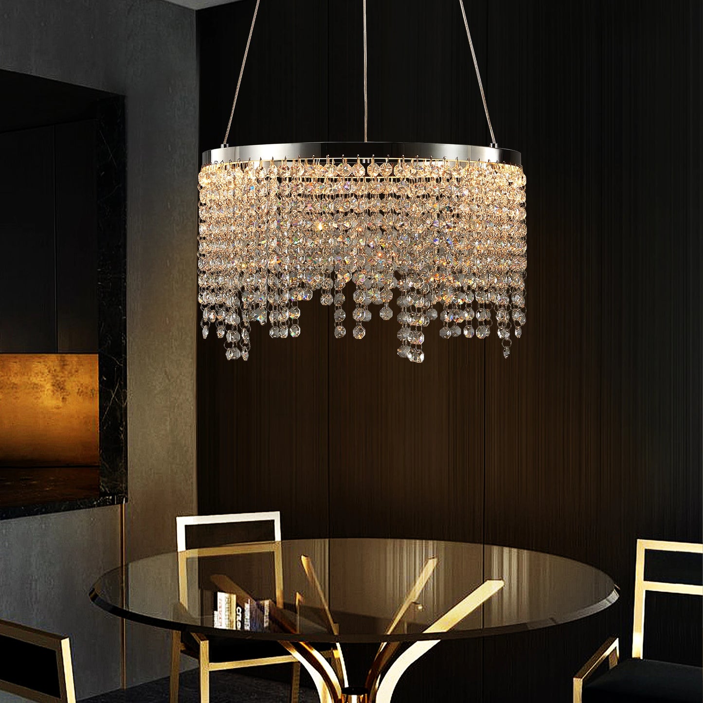 16-inch Luxury Crystal LED Chandelier - Adjustable Height and Color Temperature (3000K-6000K) -Modern Chandelier for Living Room