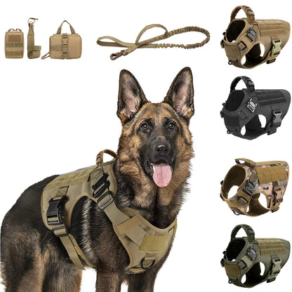 Dog Harness for Large Dogs Leash Collar Molle Pouch Military Harnesses French Bulldog Pet Tactical Training Vest Dog Accessories