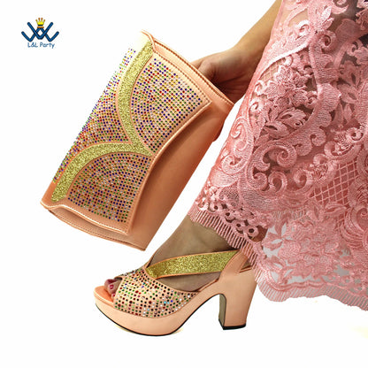 Buckle Strap Sandals Nigerian Women Shoes and Bag Set in Green Color with Wedges Heels For Ladies Party