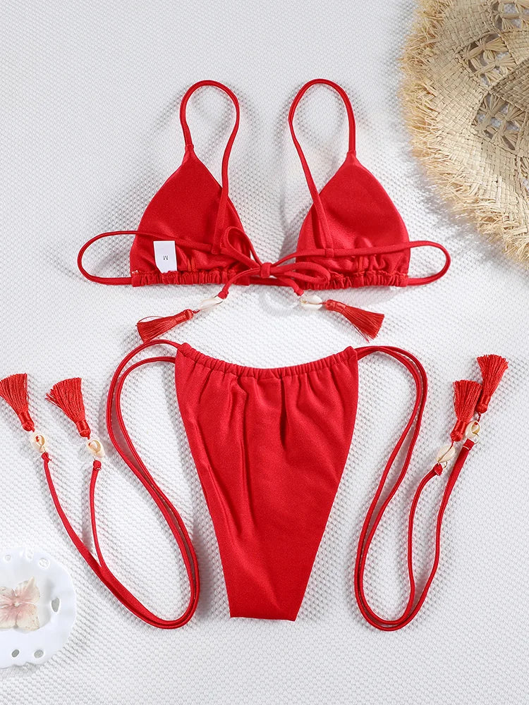 Floral Print Bordered Bikini Set Sexy Swimwear Women 2026 Bikinis Swimsuit Micro Thong Bandage Bathing Suits