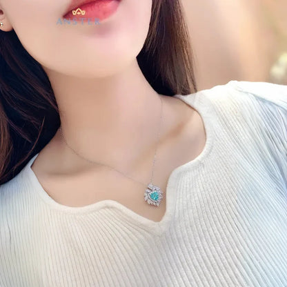 Women Diamonds Pendant Necklaces Charms 925 Silver Lab Paraiba Jewelry