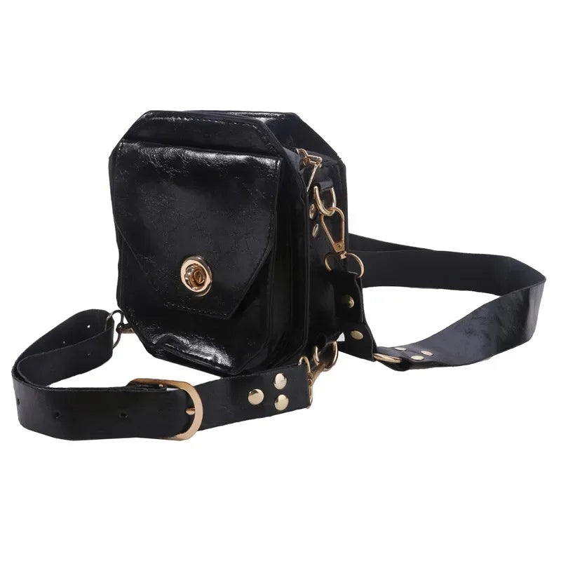 Punk Retro PU Square Waist Bag Casual Small Square Hip Packs For women's Crossbody Cross Multi-function Outdoor Leg Phone Pouch