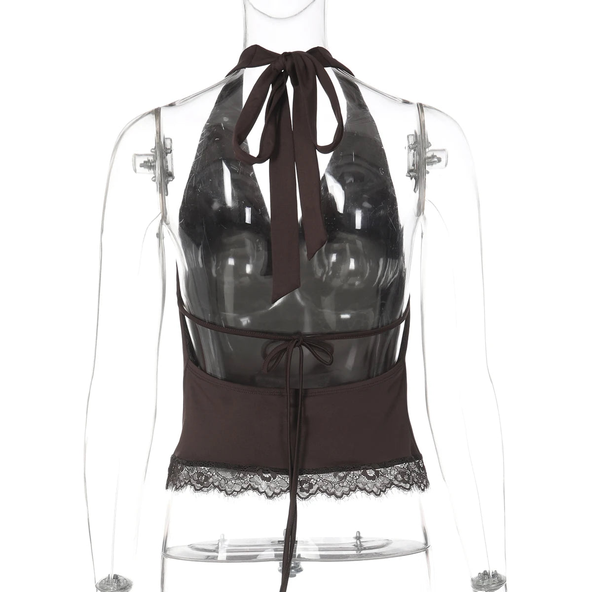 Dulzura Summer Fashion Sexy Halter Backless Lace Up Lace Ruffles Swinging Collar Vest Women'S Casual Y2K Top Party Club Clothes
