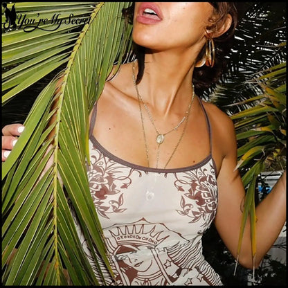 [You're My Secret] Y2K Virgin Mary Print Bodycon Mini Dress Our Lady of Guadalupe Floral Cami Slip Dress Gothic Club Outfits