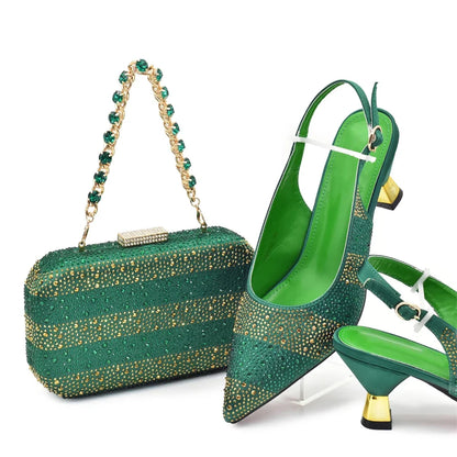 Luxury Italian Shoes and Bag Set for Women Elegant Shoes Woman Heel Nigeria Party Shoes and Bags for Women Rhinestone Pumps