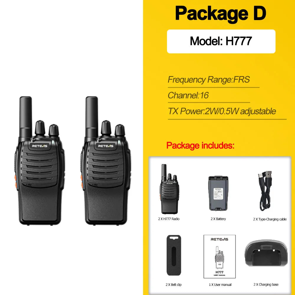 Retevis H777 2pcs Walkie Talkie Clear Sound Quality Portable Walkie Talkies Long Range Type-C Two Way Radio for Cycling Camping