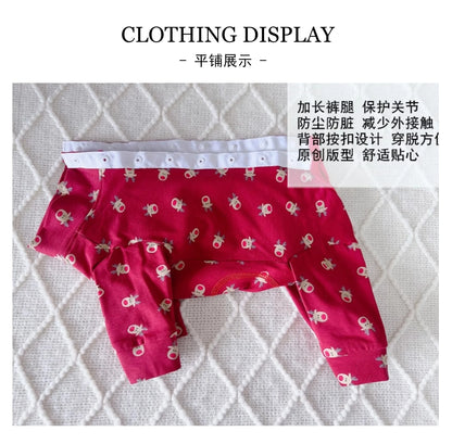 Pure Cotton Red Pet Dog Clothes Outerdoor Sportswear Fashion Print Jumpsuits For Small Medium Dogs Schnauzer Puppy Dog Rompers