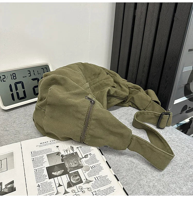 100% Cotton Shoulder Bags Women Large Capacity Canvas Tooling Packages Korea Style Cloth Crossbody Bags Solid Messenger Bags