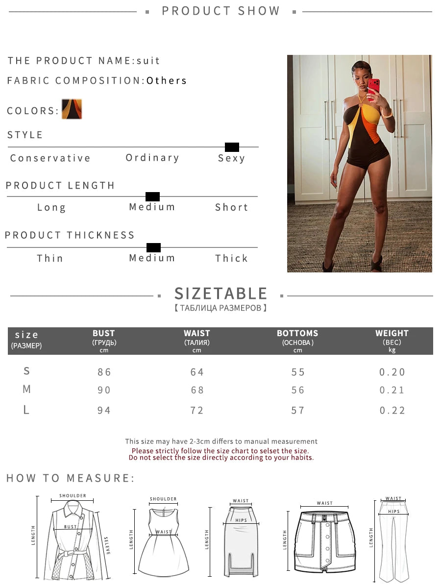 Weird Puss Color-Blocking Playsuits Woman Metal Rings Patchwork Halter Off Shoulder Backless High Street Sexy Fashion Rompers