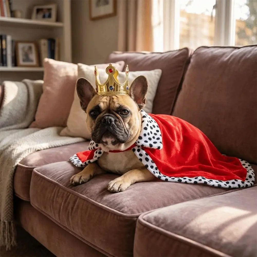 Adjustable Dog King Cloak Velvet Trimmed Cozy Plush Dog King Cape With Crown Breathable Pet Costume For Small Medium Large Dogs
