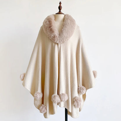 Winter New Thicken Women's Mink Wool Full Trims Faux Fur Cape - Hooded Loose Fleece Cloak Coat for Party Dress Wraps Warm
