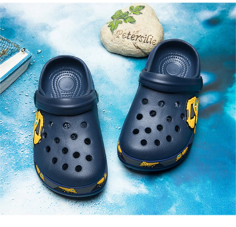 Children Shoes Baby Boys Slippers Cartoon Excavator Print Clogs Summer Breathable Soft Indoor Sports Boy Slippers