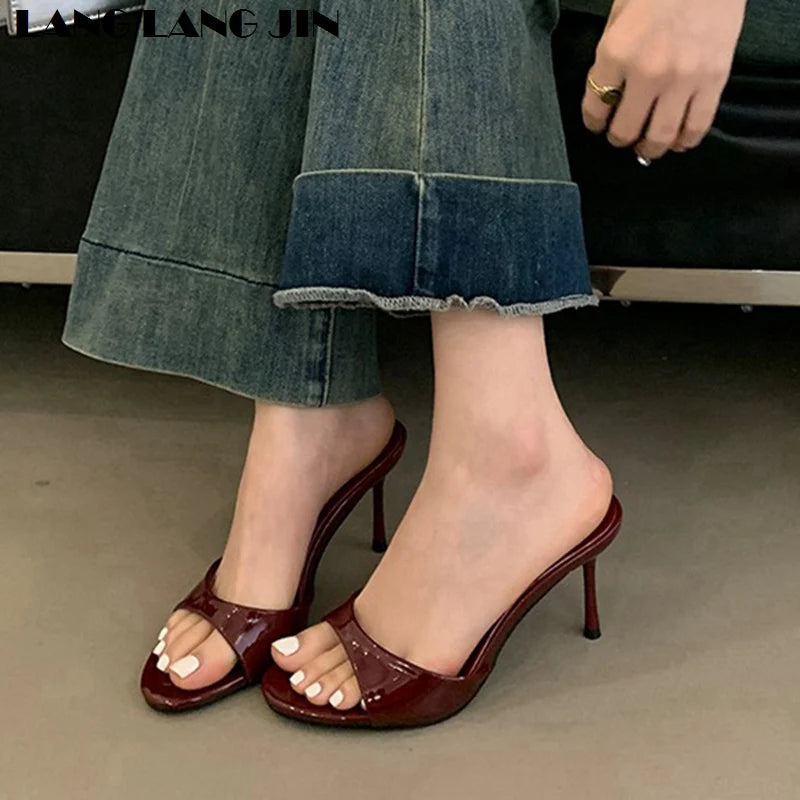 Women Slippers Sandals Fashion Round Open Toe Thin High Heels Mule Slides Summer Party Dress Pumps Shoe Comfortable Sandal Mujer