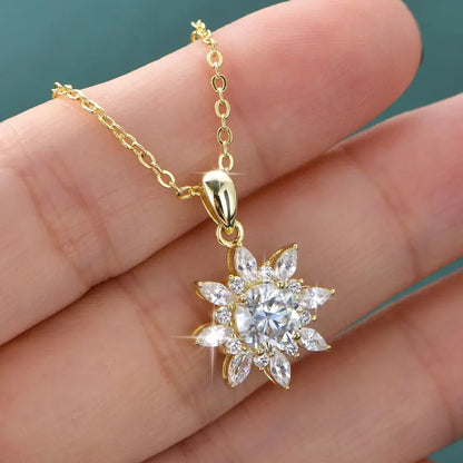 Rrjzz 1CT 6.5MM Moissanite Necklace for Women D Color Round Cut Lab Imitation Diamond 14K Gold Plated Pendant Necklace Jewelry