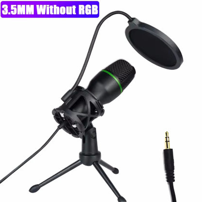 Computer Condenser Microphone Professional For PC Laptop USB Wired Streaming Sound Live Podcast RGB Record Gaming Accessories