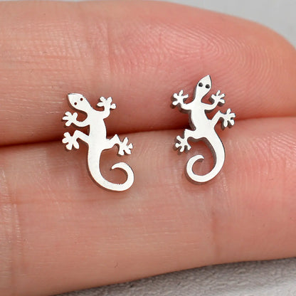 Minimalist Stainless Steel Earings Mini Heart Star Geometric Stud Earrings For Women Cute Cat Dog Flower Leaf Earrings Jewelry