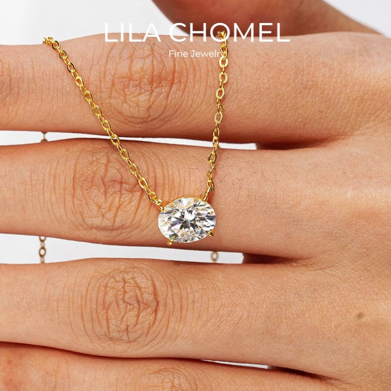 Wife Valentine's Day 18K Gold Women Wedding Pendant Oval 2CT Moissanite Diamond Girl Friend Birthday Gift Necklaces Fine Jewelry
