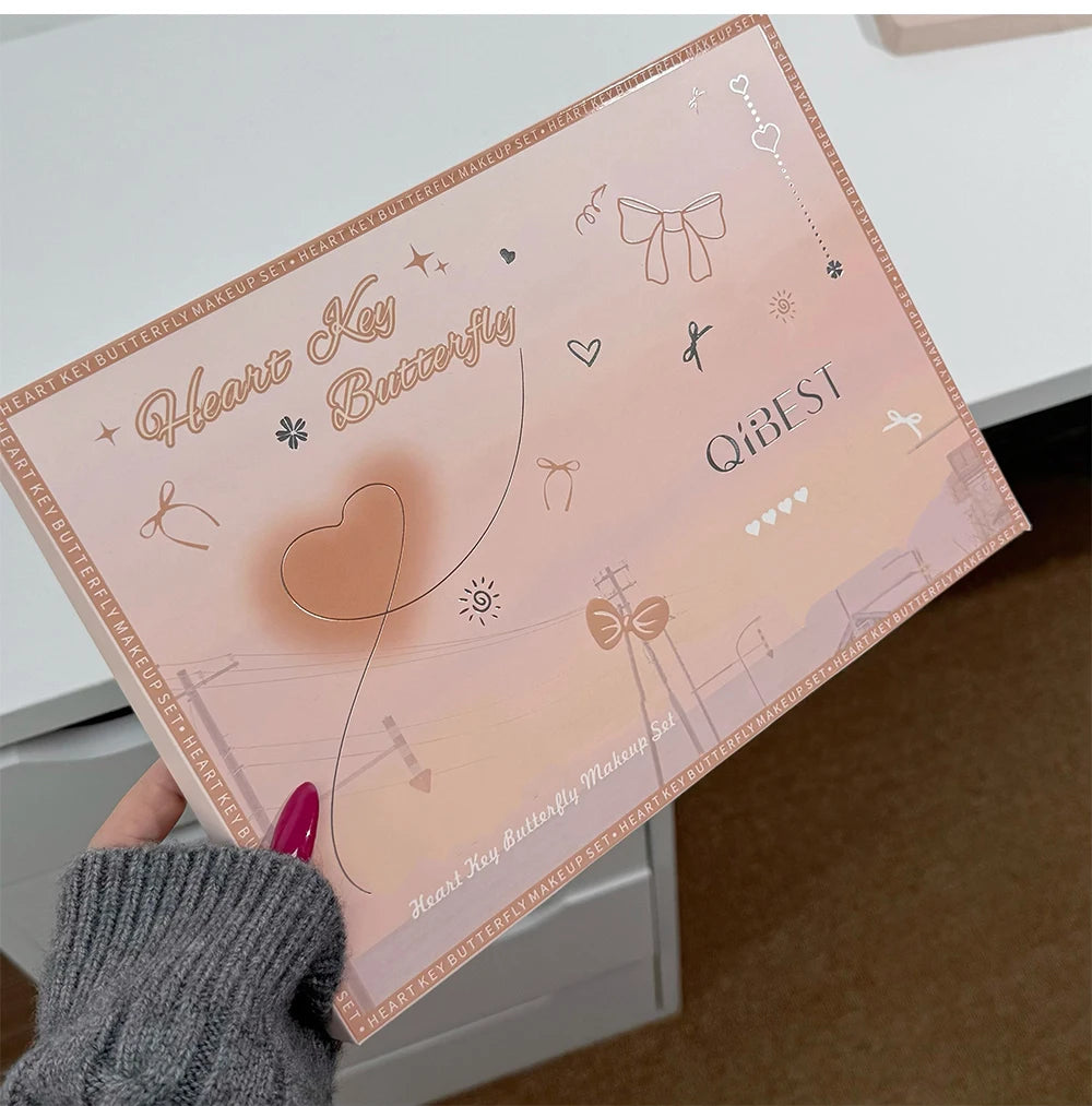 Makeup Gift Box Butterfly Bow Heart Limited Lipstick Powder Blush Eyeshadow Makeup Gift Box Set and Necklace Gifts for Women