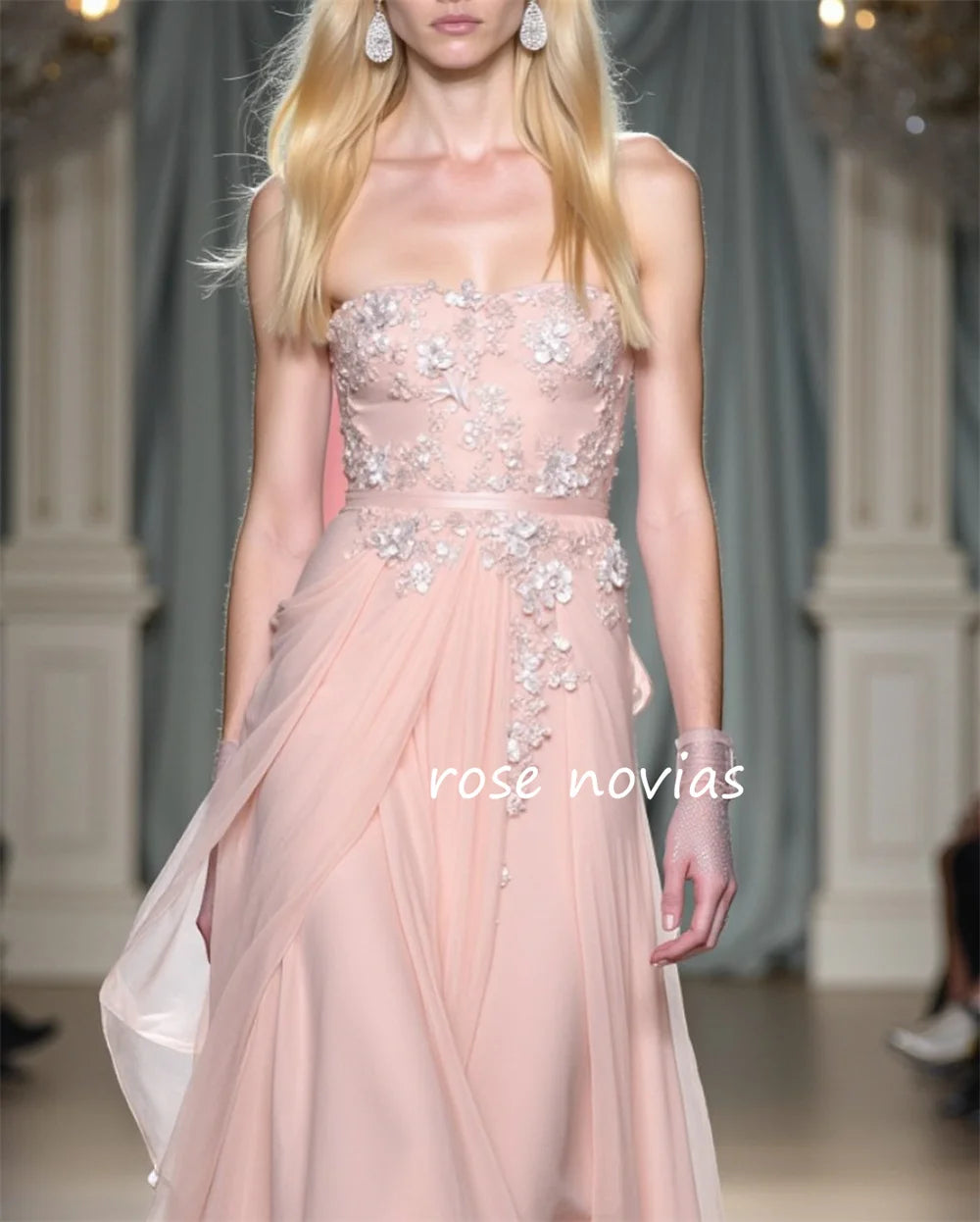 Customized Chiffon Applique Pleat Strapless A-line Long Dresses Bespoke Occasion Exquisite Modern Style Formal