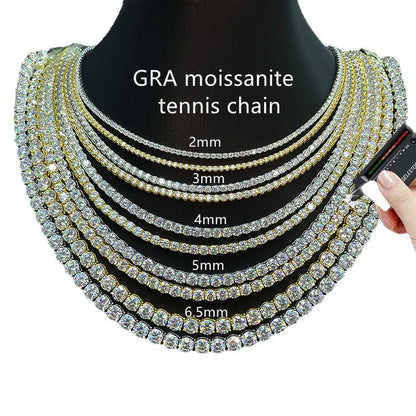 Real Moissanite Tennis Necklace Bracelet For Women Men 925 Sterling Silver 2/3/4/5mm Full Diamonds With GRA Hiphop Party Jewelry