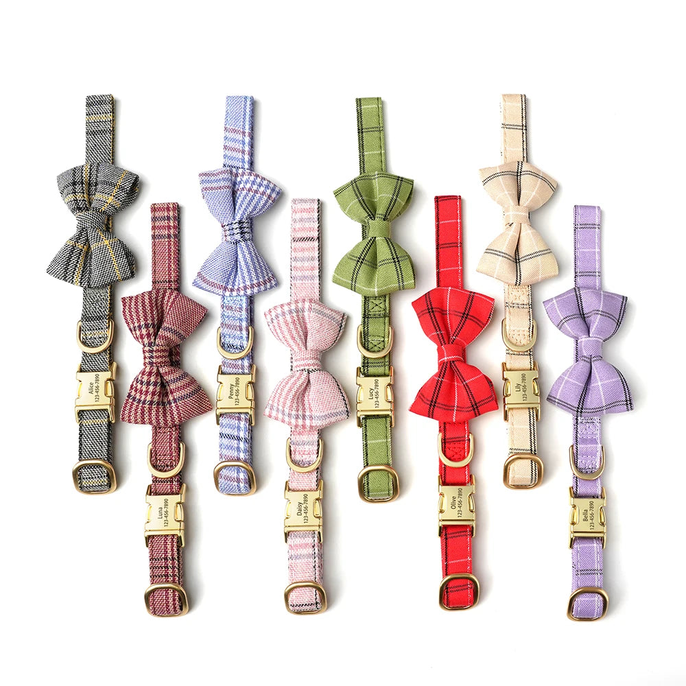 Personalized Dog ID Collar Cute Bowtie Pet Collars Necklace Free Engraving Puppy Cat Buckle Collar For Small Medium Dogs Cats