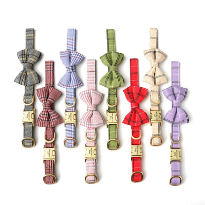 Personalized Dog ID Collar Cute Bowtie Pet Collars Necklace Free Engraving Puppy Cat Buckle Collar For Small Medium Dogs Cats