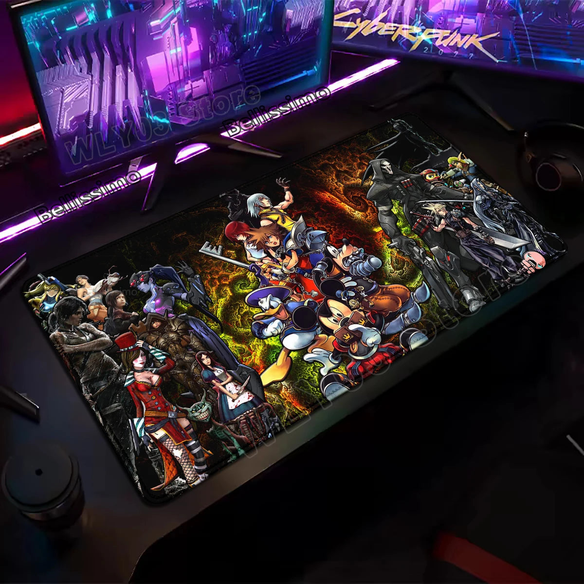 Extended Mouse Pad Anime Black Desk Mat PC K-kingdom H-hearts Keyboard Pad Laptop Gaming Accessories Table Play Mat XXL Mousepad