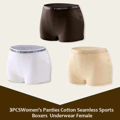 3Pcs Women's Cotton Boxers Panties Seamless Sports Underwear Female Solid Color Briefs Lingerie Intimate Underpant Finetoo S-XXL