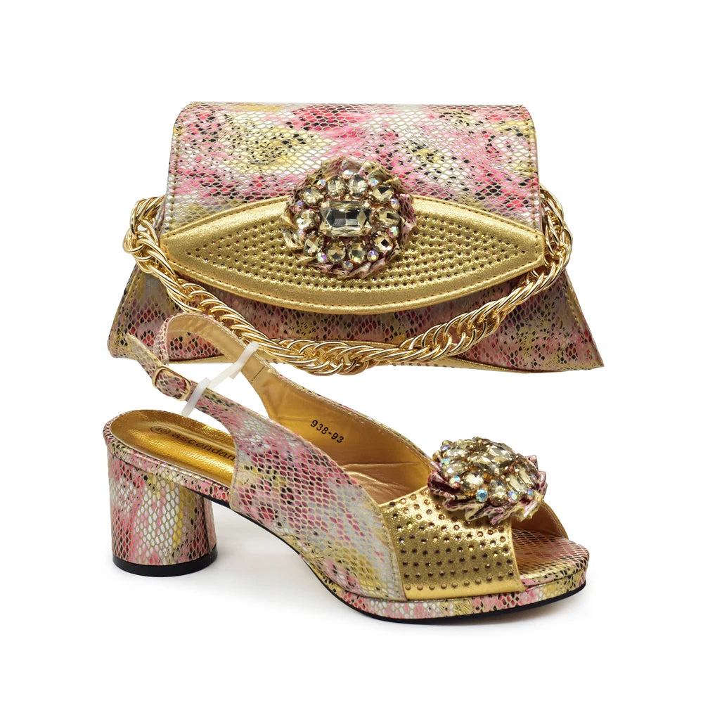 doershow nice African Shoes And Bag Matching Set With orange Hot Selling Women Italian Shoes And Bag Set For Wedding   SVC1-3