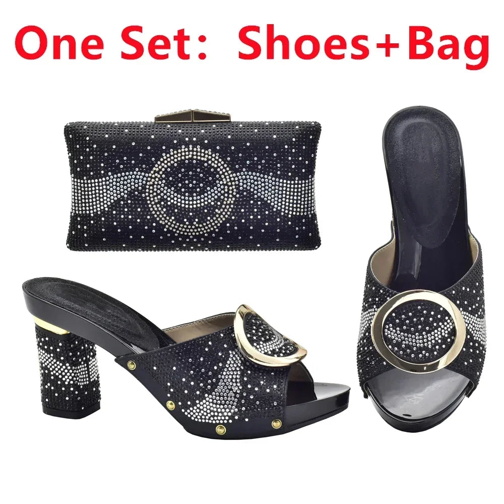 New Shoes and Bag Set African Sets Green Color Italian Shoes with Matching Bag for Women Nigerian Shoes and Bag Set for Wedding