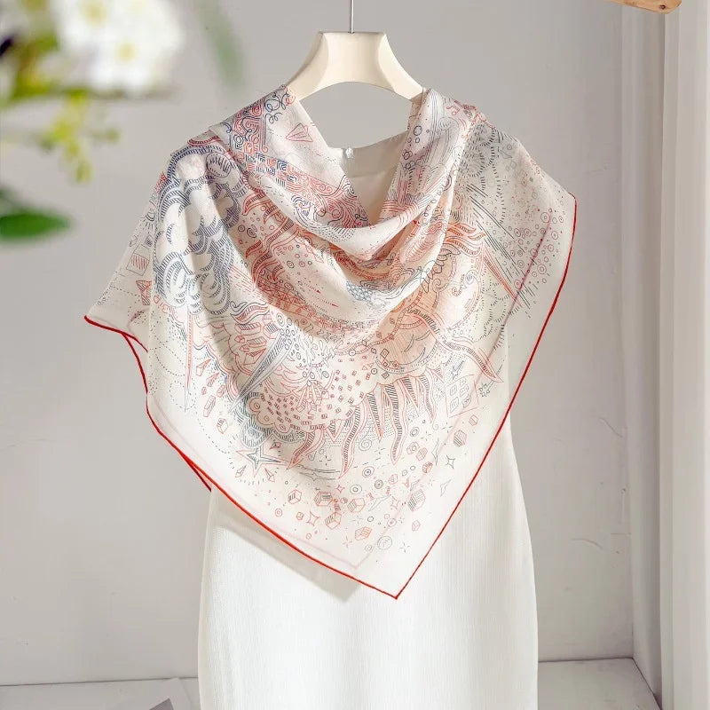 100% Mulberry Silk Scarf Long Lace Trim Neckerchief All Match Chic Ladies Portable Outdoor Daily Decor Neck Band Ornament