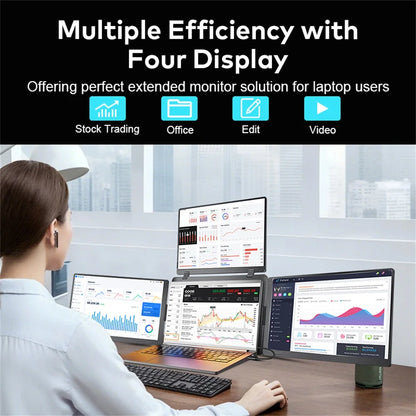 16 Inch Portable Triple Screen LCD Backlit Monitor FHD Display Secondary Extender for Notebook with Single Cable Connection