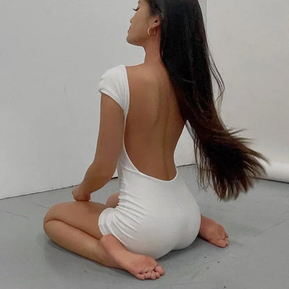 Backless Rompers Women Playsuit Short Jumpsuit Square Collar Monos Mujer Elegante Solid Bodysuit Backless One-pieces Y2k Clothes