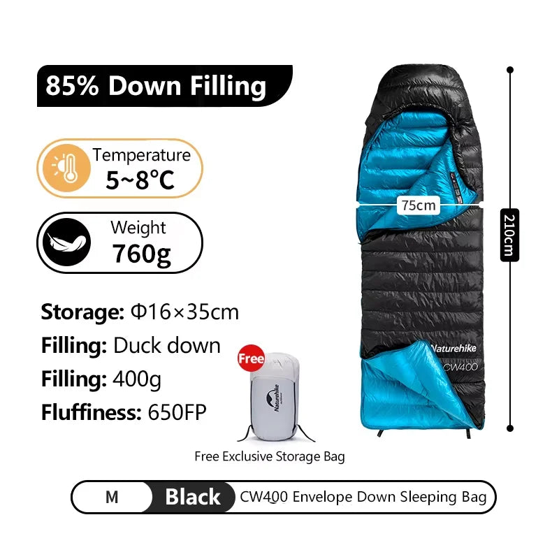 Naturehike CW400 CW700 Sleeping Bag Lightweight Duck Down Winter Thick Warm Ultralight Outdoor Hiking Camping Travel Equipment