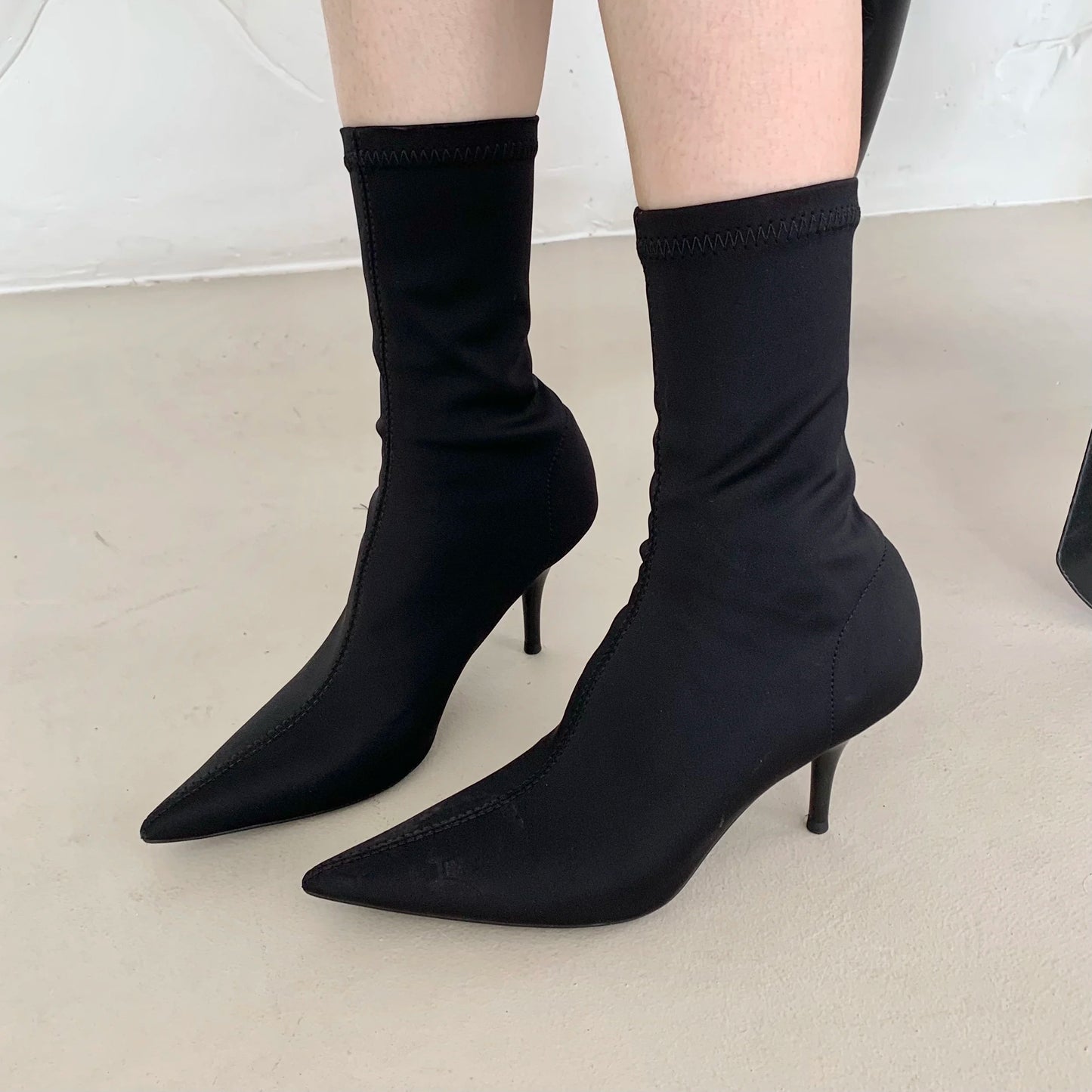 2026 New Spring Autumn Stretch Fabric Women Ankle Boots Sexy Pointed Toe High Heels Fashion Female Socks Pumps Shoes