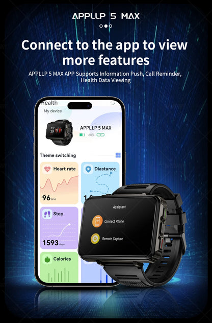 LOKMAT APPLLP 5 MAX  Android Watch Phone Square Big Screen Wifi 4G Calls Smartwatches Dual Camera with Flashlight Gaming Watch