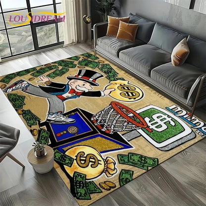 3D Rich Man Game Monopoly Dollar Cartoon Doormat Non Slip Entryway Rug for Living Room Bedroom Sofa Decor Kid Area Mat