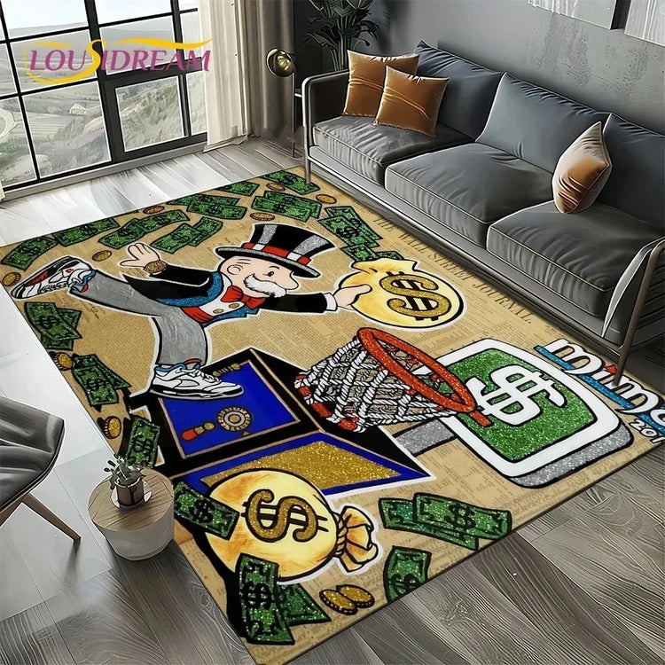3D Rich Man Game Monopoly Dollar Cartoon Doormat Non Slip Entryway Rug for Living Room Bedroom Sofa Decor Kid Area Mat