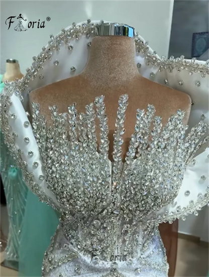 Luxury White Crystal Beaded Mermaid Wedding Dresses with Wrap Heavy Handmade Dubai Woman Formal Party Robe De Mariee Customized