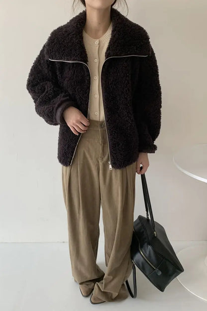Fake Fleece Coat Women New Autumn Winter Casual Fleece-Lined Thickened Fur-Onepiece Coat Top