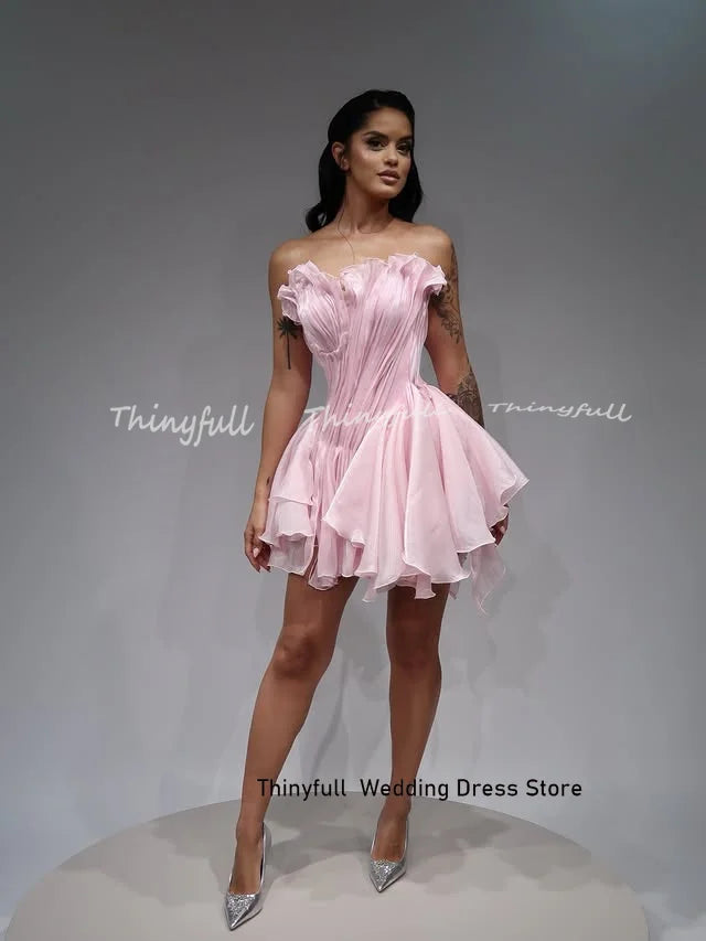 Thinyfull A-line Prom Dress 2026 Sleeveless Shiny Satin Evening Party Dress Mini Birthday Gown Robe De Soirée Customized