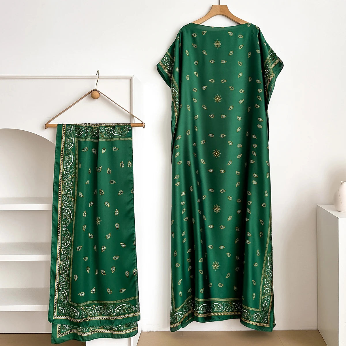Summer Fashion Kaftan Dress for Women with Big Scarf Loose Abaya Muslim Style African Casual Print Shawl Robe - New 2026