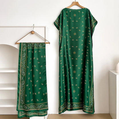 Summer Fashion Kaftan Dress for Women with Big Scarf Loose Abaya Muslim Style African Casual Print Shawl Robe - New 2026