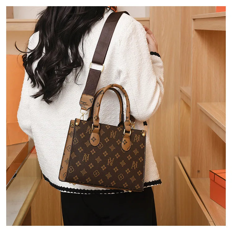 Elegant Retro Women's Tote Bag Single Shoulder Crossbody Bag Floral Print Ladies Handbag Luxury Texture Commuter Messenger Bag