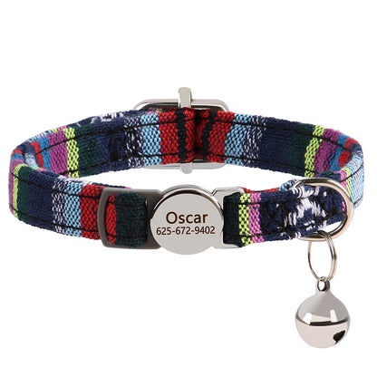 Cat Collar Free Personalized Kitten Collars Engraved Pet Puppy Name Necklace Collars Anti-lost for Cats Small Dogs Adjustable