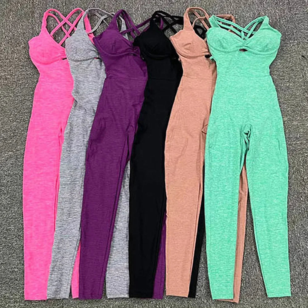 New Nylon Pad Women Yoga Set Rompers One Piece Short Jumpsuit Gym Exercise Sports Bra Romper Fitness Sportwear Active Suit